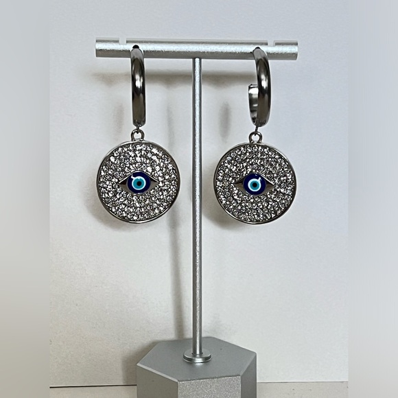 Elegant Evil Eye Pendant Hoops - Protection Evil Eye Zircon Hoop Earrings - Picture 8 of 9